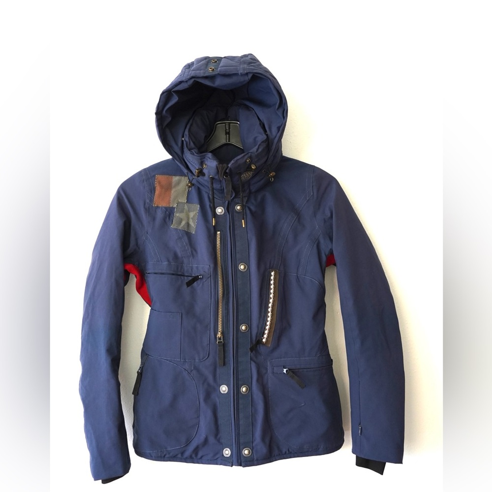Hell Is For Heroes Womens Down Jacket Size Medium Black Blue Hood Puffers